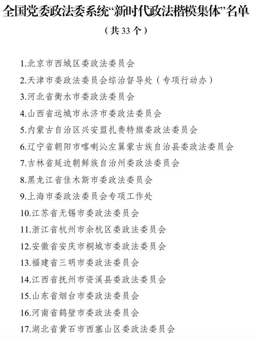 曲靖中央政法委、人社部印发《关于表彰全国党委政法委系统“新时代政法楷模集体”和“新时代政法楷模个人”的决定》